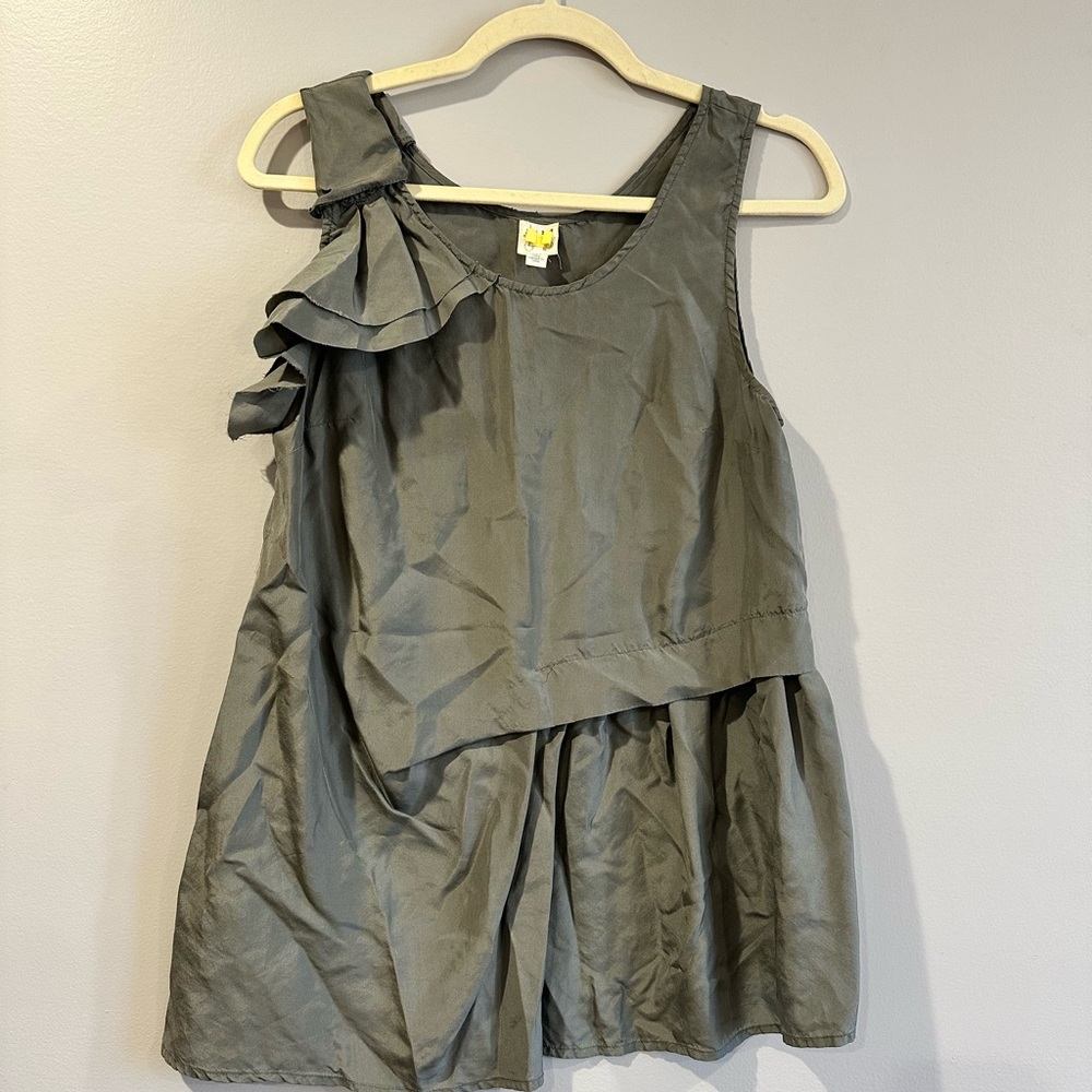 Anthropologie Olive Green Ruffle Tank Top